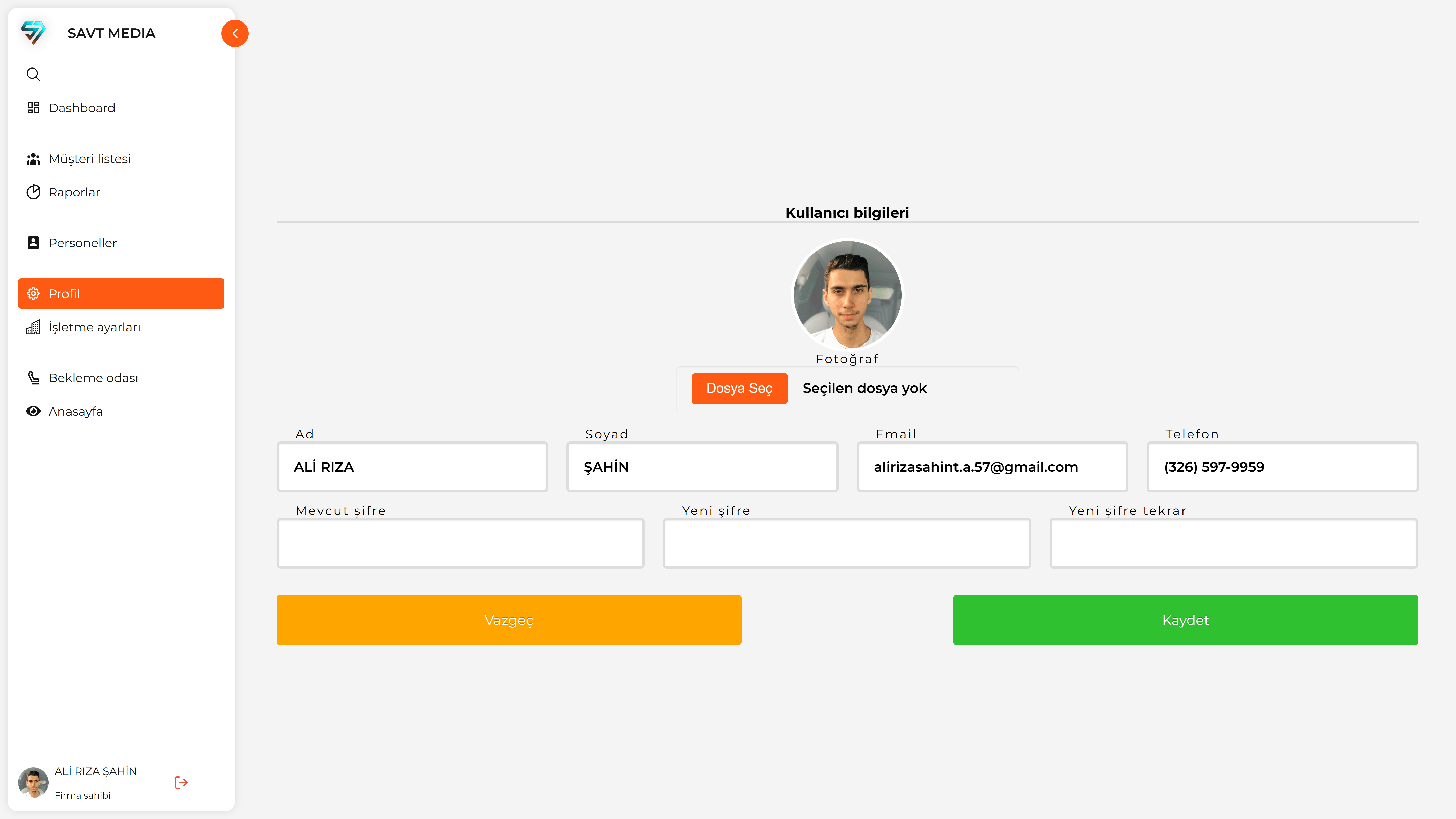 Profil düzenleme sayfası
